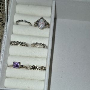 Elegant Silver Tone and Purple Stones Women's Ring Set